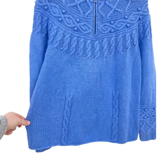Vtg. Icelandic Design Blue Silk Blend Cable Knit Pullover Sweater Sz.L Angora - Picture 3 of 10